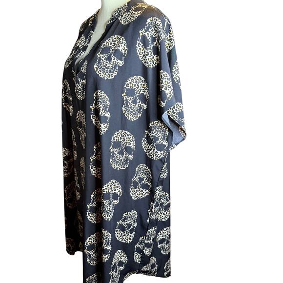 Emery Rose Leopard Print Skull Dress, Edgy Goth Black Stretch, Plus Size 4XL - Picture 3 of 8